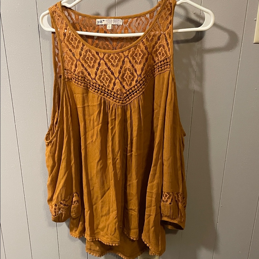 Jolt Women's Mustard Lace Detail Blouse